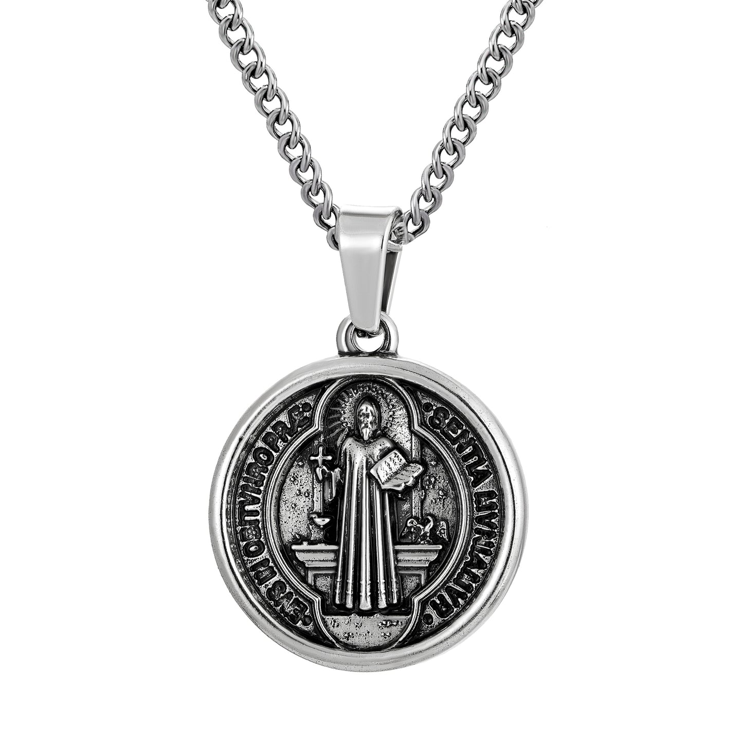 Antique Silver Pendant Necklace Curb Chain N00905