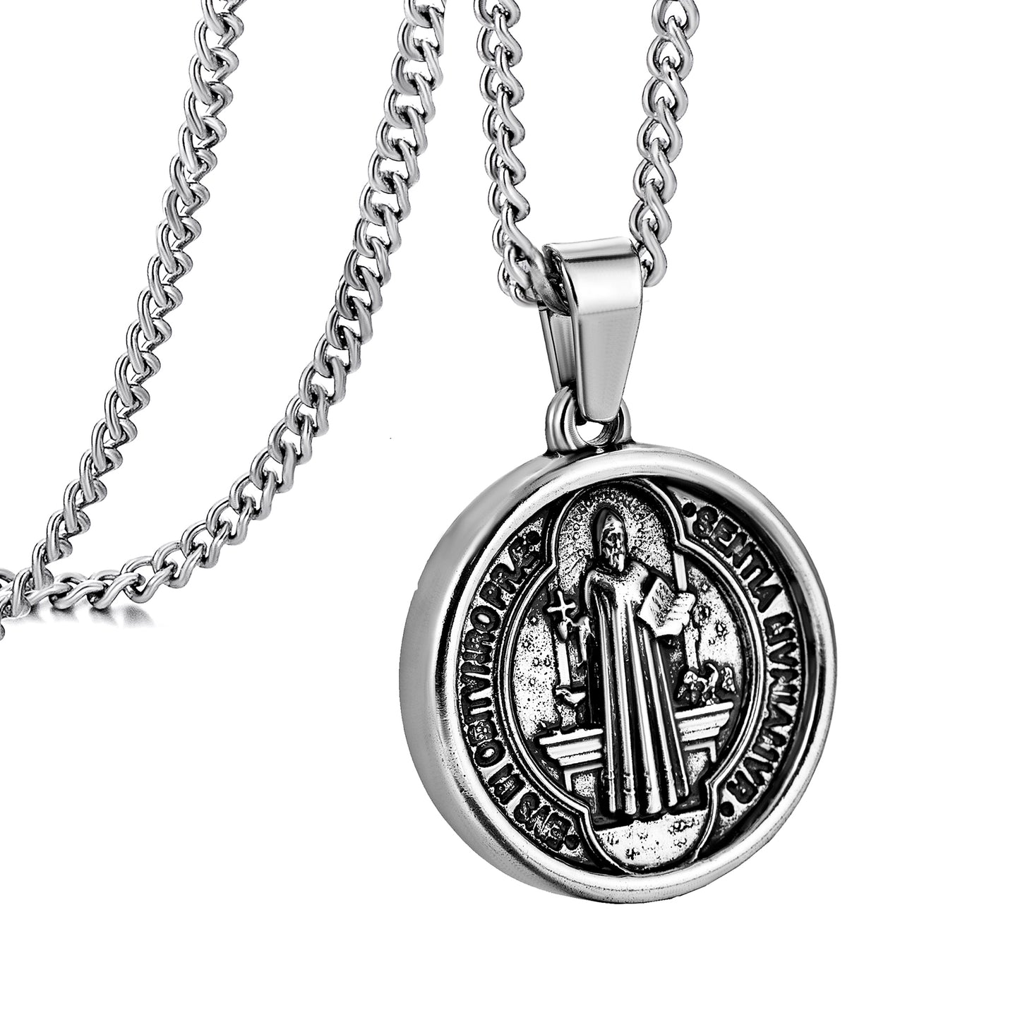 Antique Silver Pendant Necklace Curb Chain N00905