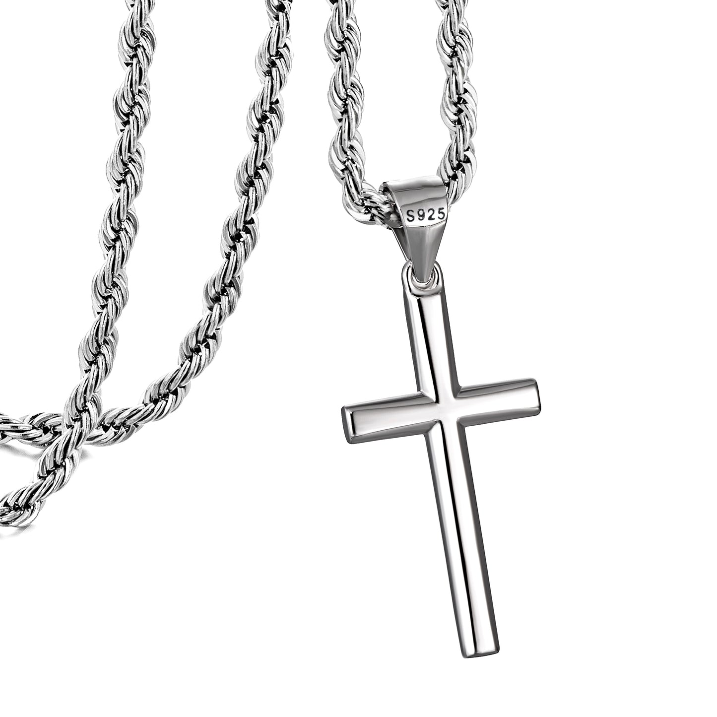 925 Sterling Silver Cross Necklace Twisted Rope Chain N01822
