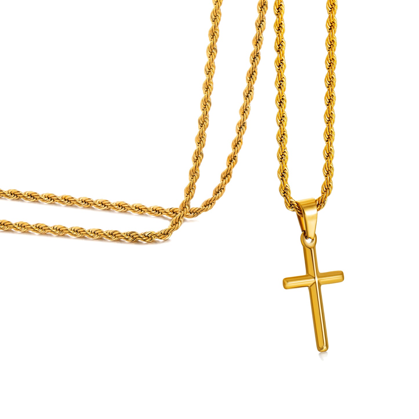 Gold Cross Necklace Twisted Rope Chain N00334