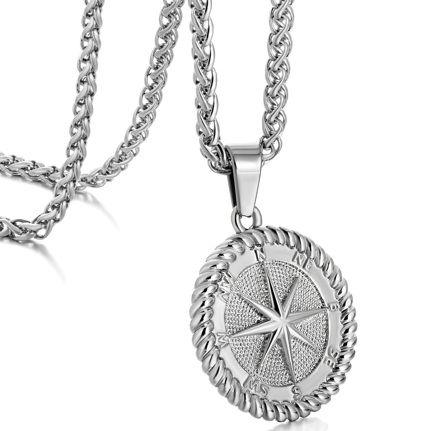 Compass Pendant Necklace Wheat Chain N00373