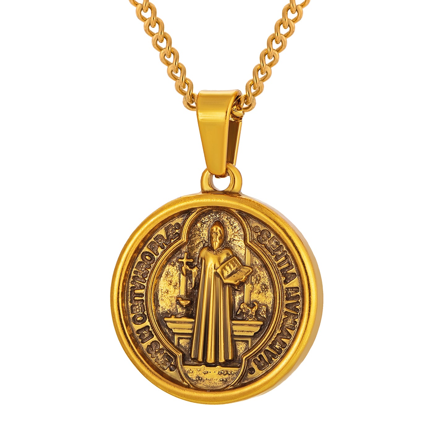 Antique Gold Pendant Necklace Curb Chain N00939