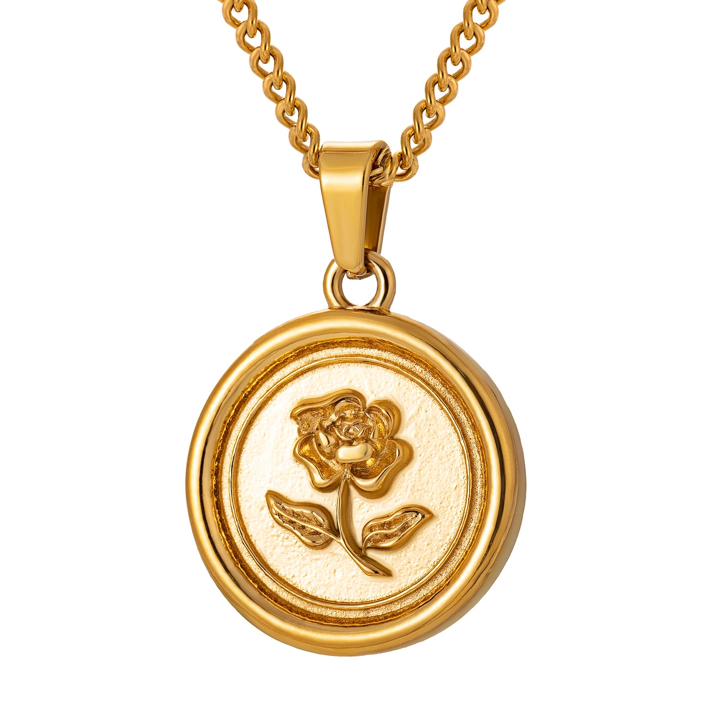 Gold Rose Pendant Necklace Curb Chain N00854