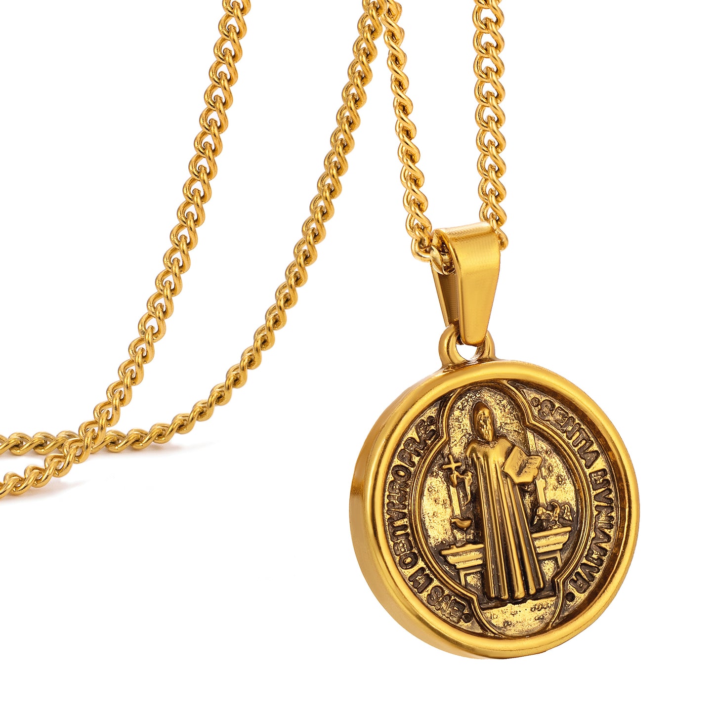 Antique Gold Pendant Necklace Curb Chain N00939