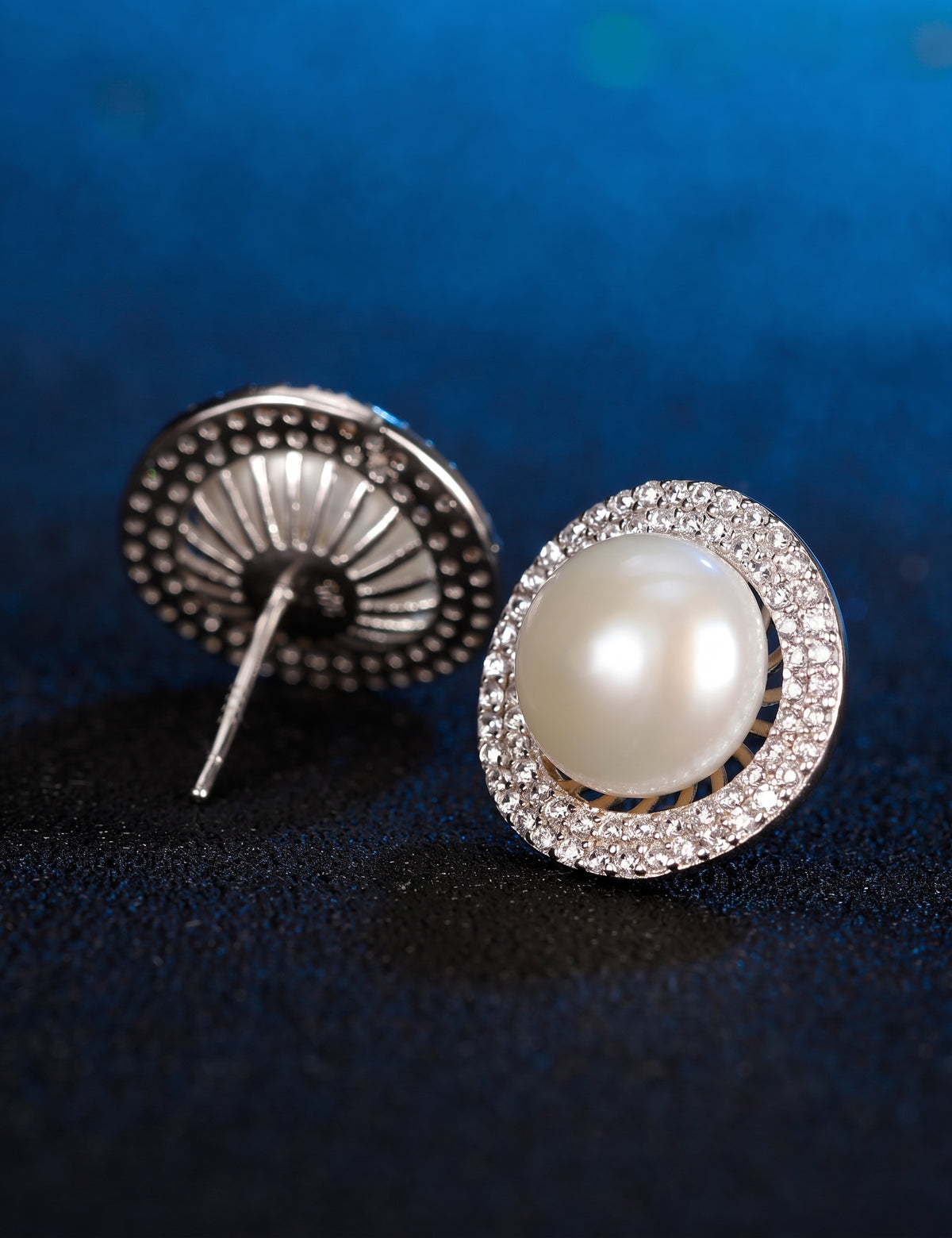 Freshwater Pearl Necklace and Earrings Set, S925 Silver Round Halo Jewelry Set for Women
