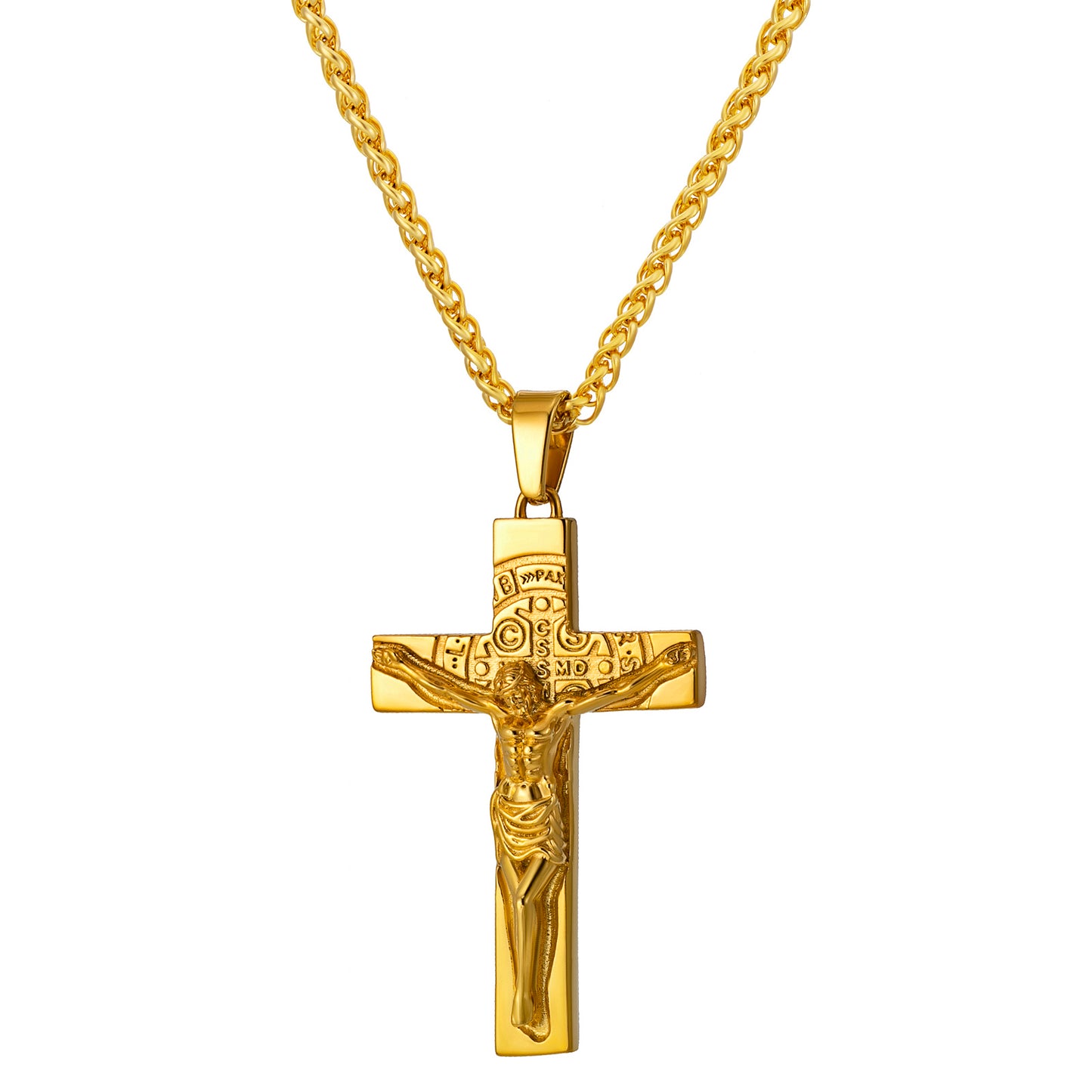 Cross Necklace for Men Women, Stainless Steel Crucifix Cross with Curb Chain Wheat Chain, Religious Faith Jewelry, Gift for Family