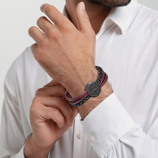 Compass leather bracelet for men B00742