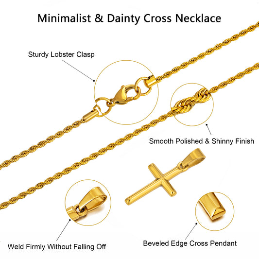 Gold Cross Necklace Twisted Rope Chain N00334
