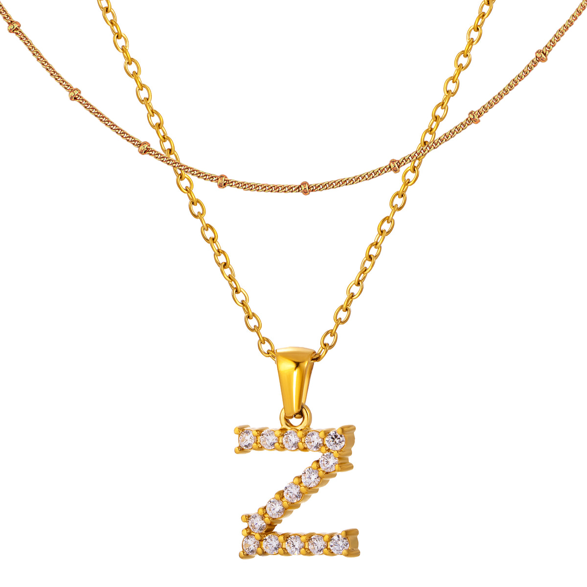 Stainless Steel Initial Necklace for Women, Gold Tone Crystal Letter Pendant, A-Z Alphabet Necklace, Personalized Jewelry Gift