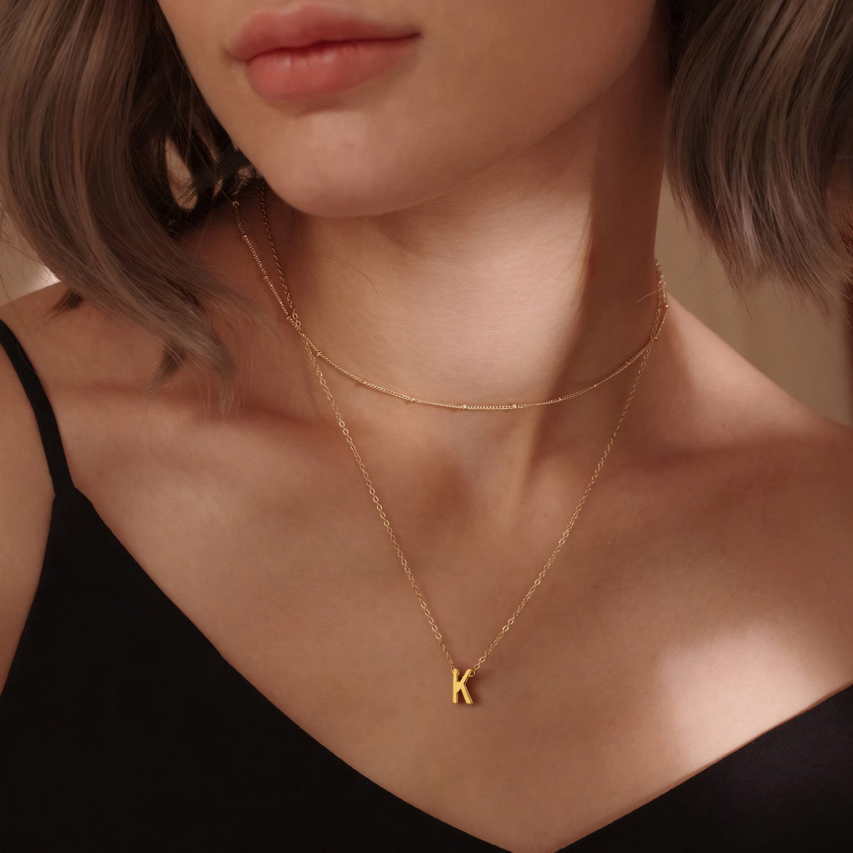 Petite Initial Necklace for Women, Layered Beaded Chain Necklace, A to Z Letter Pendant Jewelry for Daily Wear
