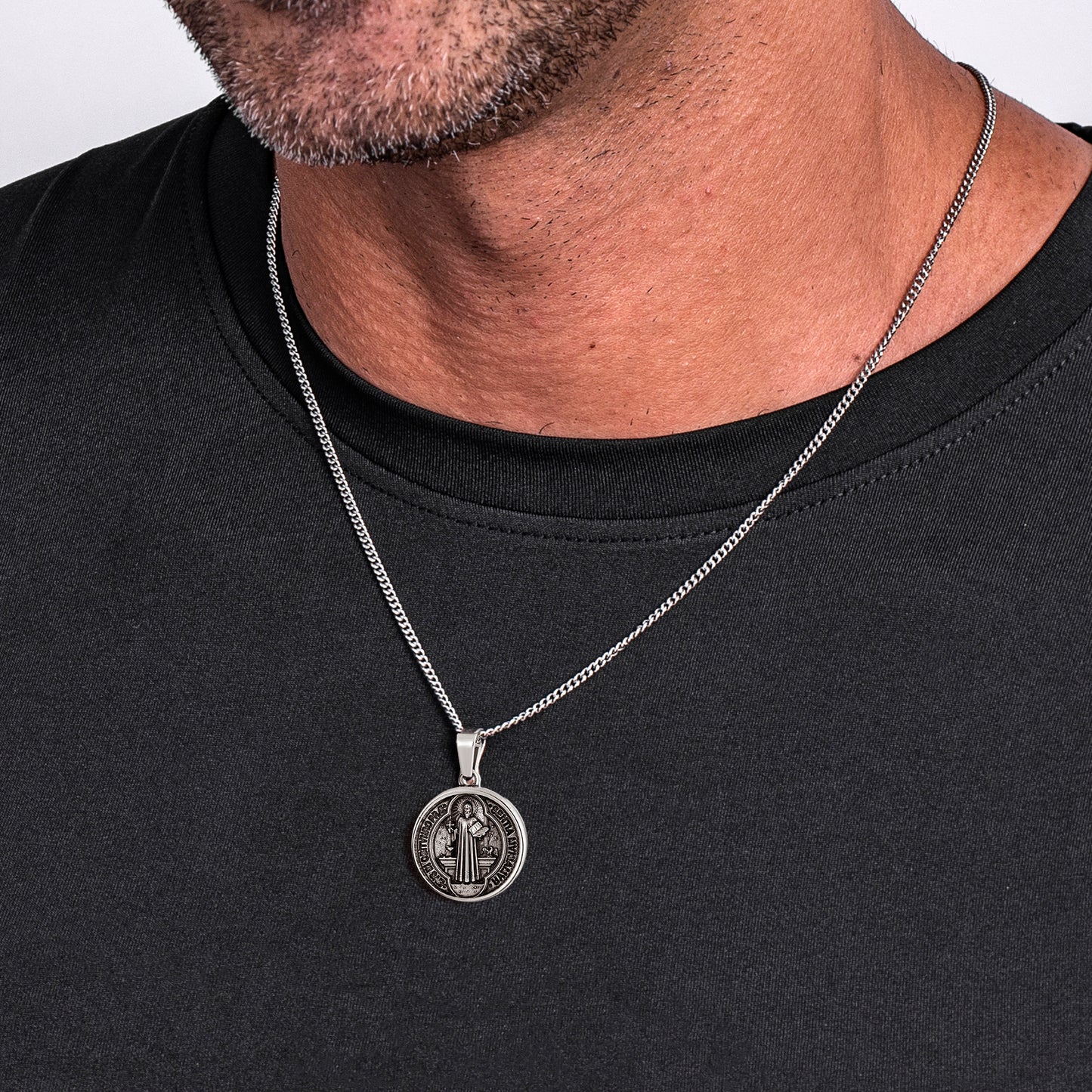 Antique Silver Pendant Necklace Curb Chain N00905