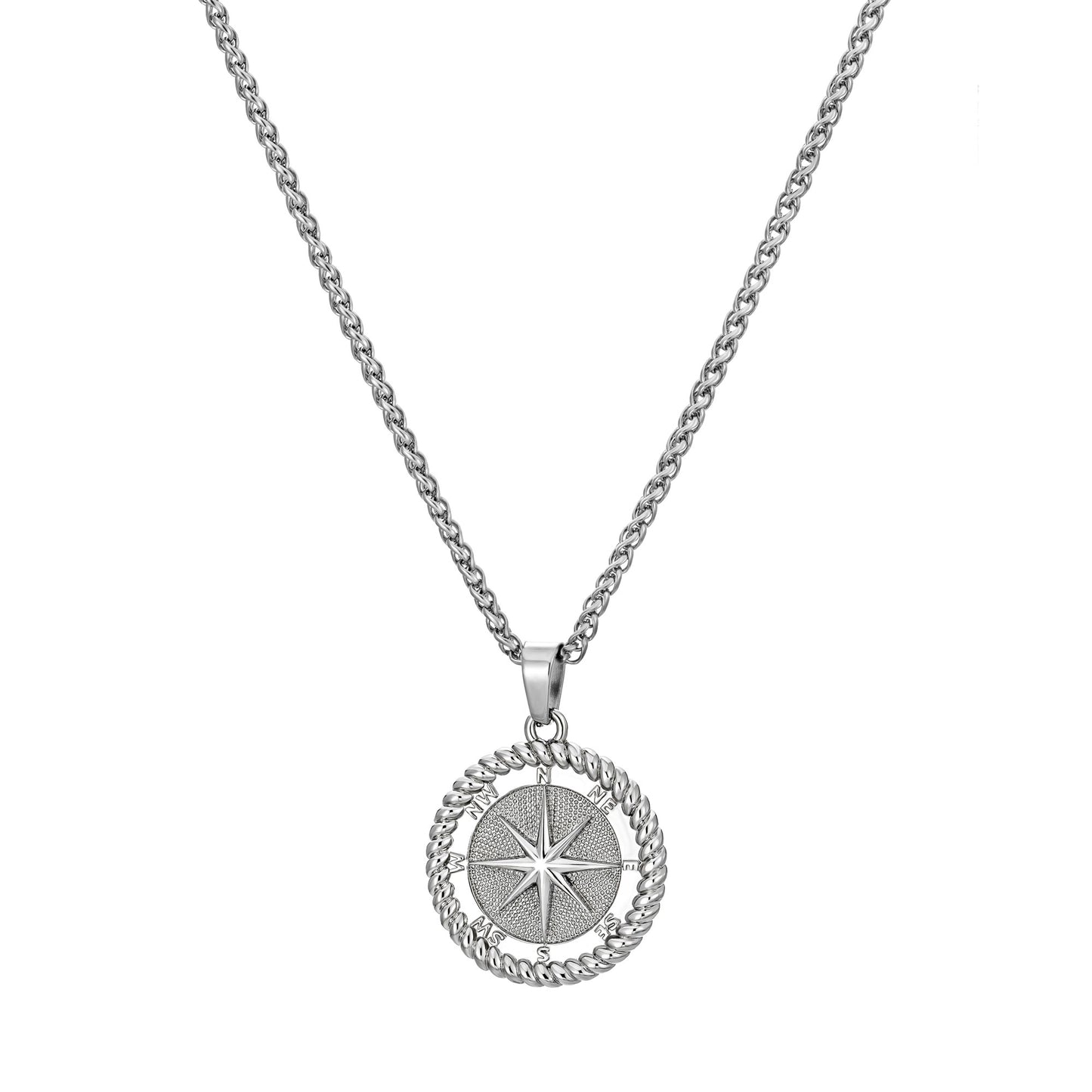 Compass Pendant Necklace Wheat Chain N00373