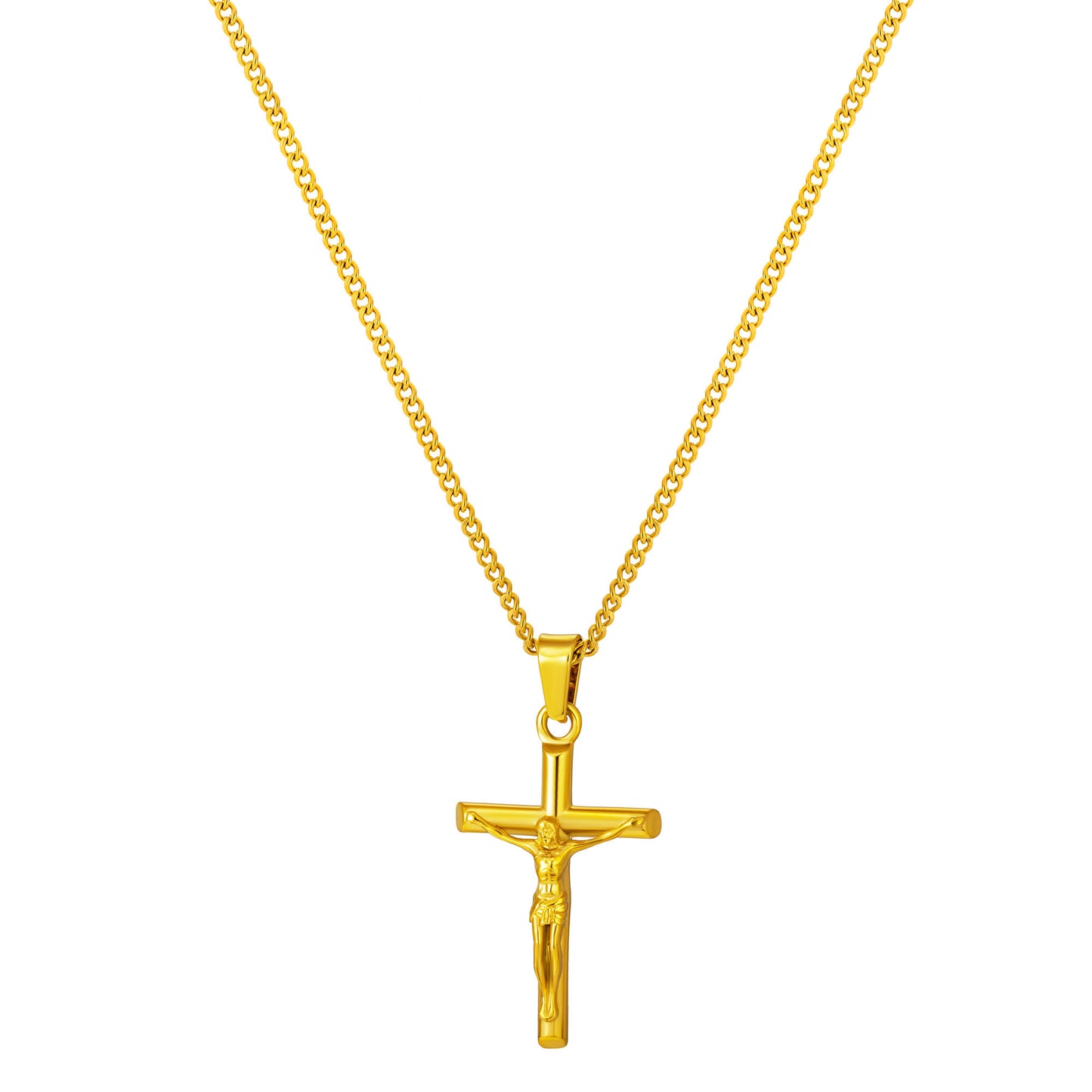 Gold Jesus Cross tNecklace Curb Chain N00414