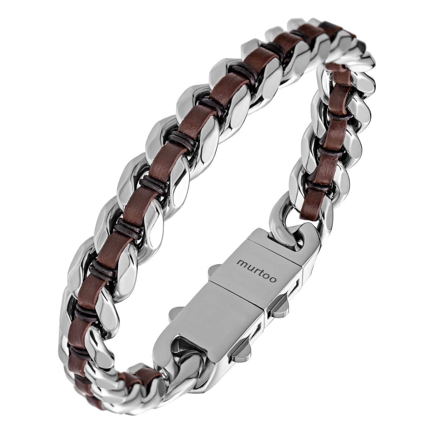 Cuban Link Bracelet For Men with Leather B00816