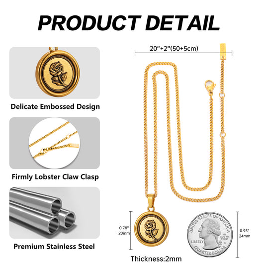 Antique Gold Rose Pendant Necklace Curb Chain N01555