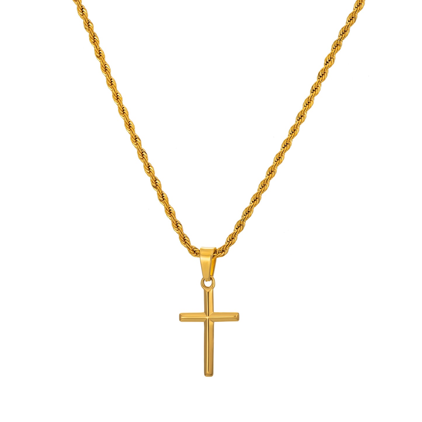 Gold Cross Necklace Twisted Rope Chain N00334