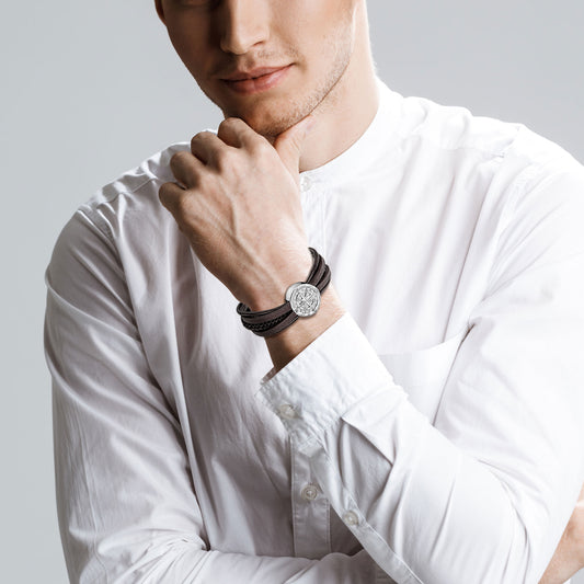 Compass leather bracelet for men B00703