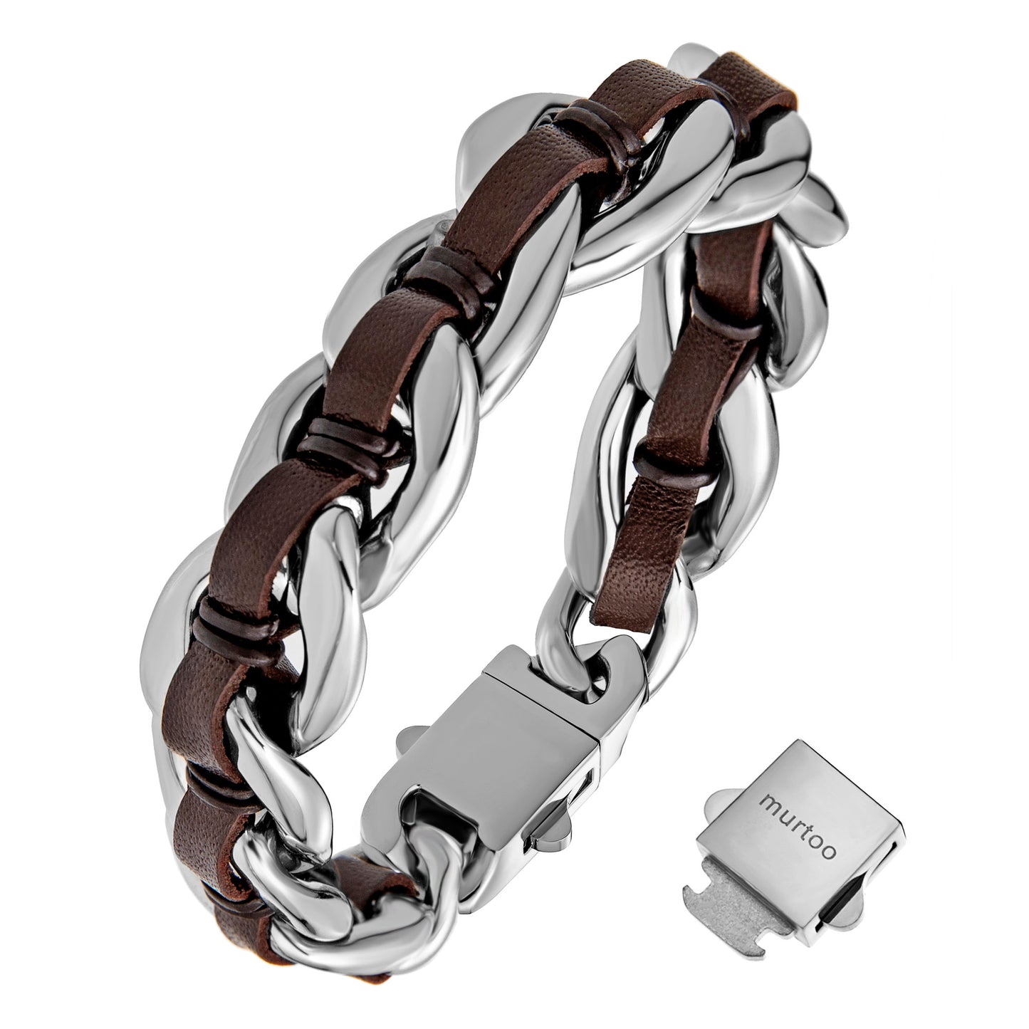 Cuban Link Bracelet For Men with Leather B00822