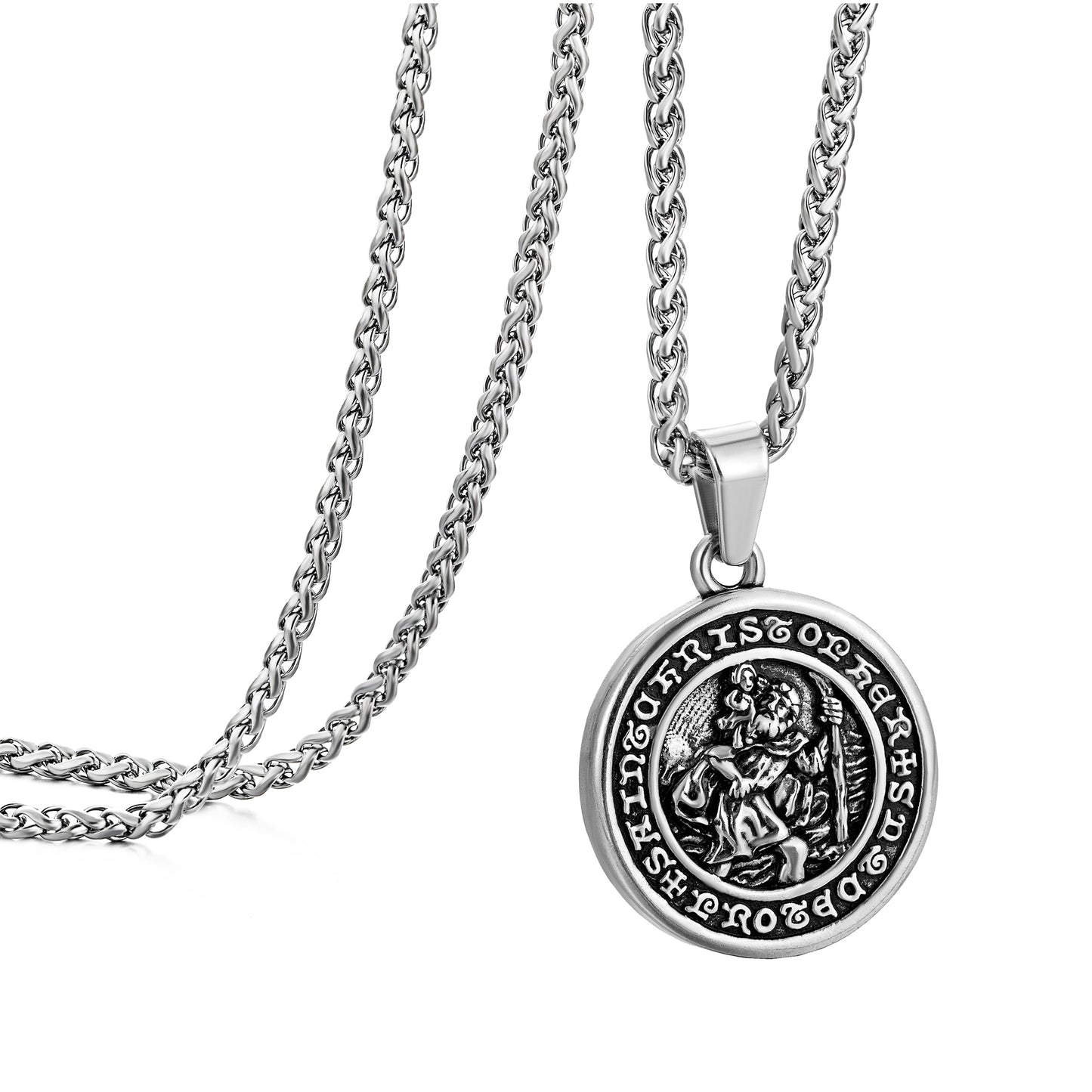 Antique Silver Pendant Necklace Wheat Chain N00979
