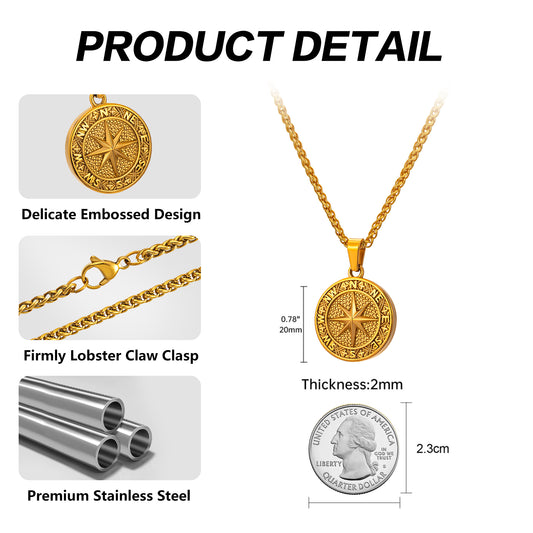 Gold Compass Necklace Wheat Chain N02168