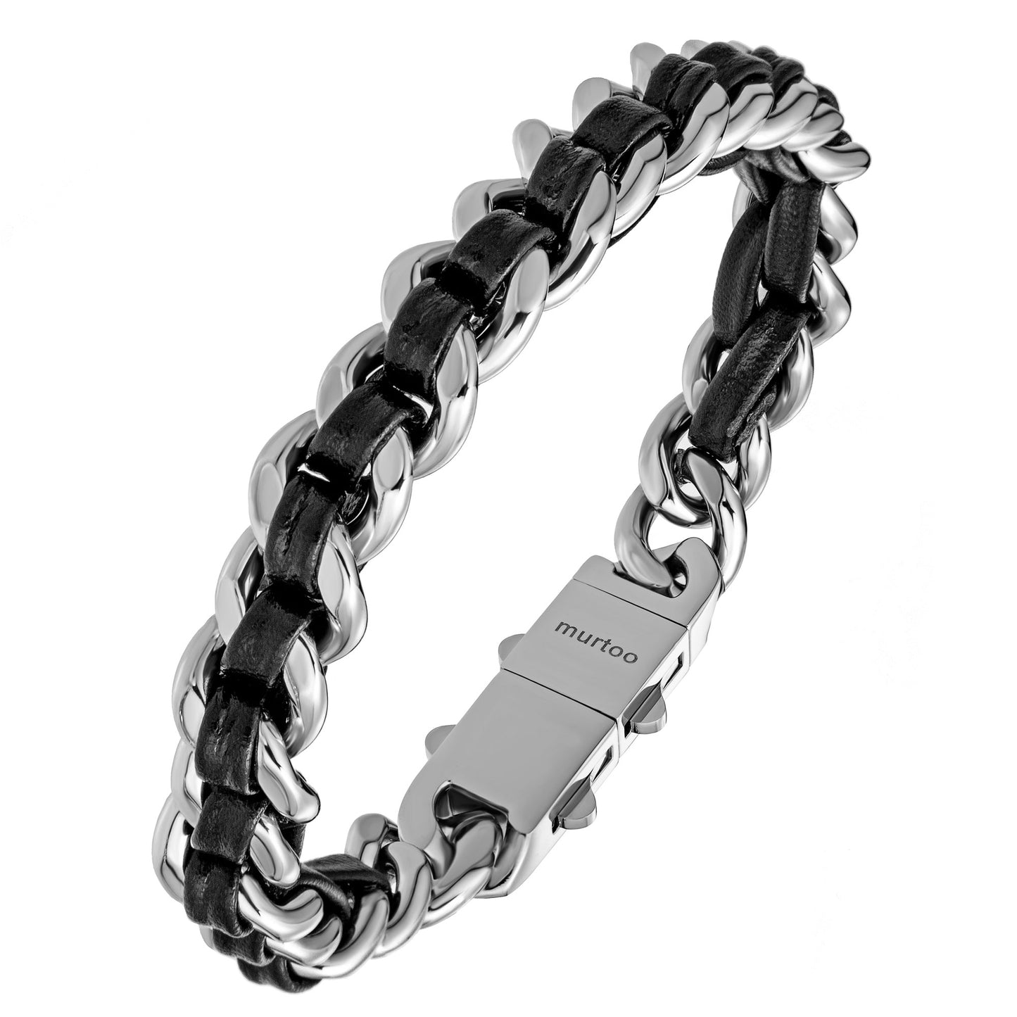 Cuban Link Bracelet For Men with Leather B00813