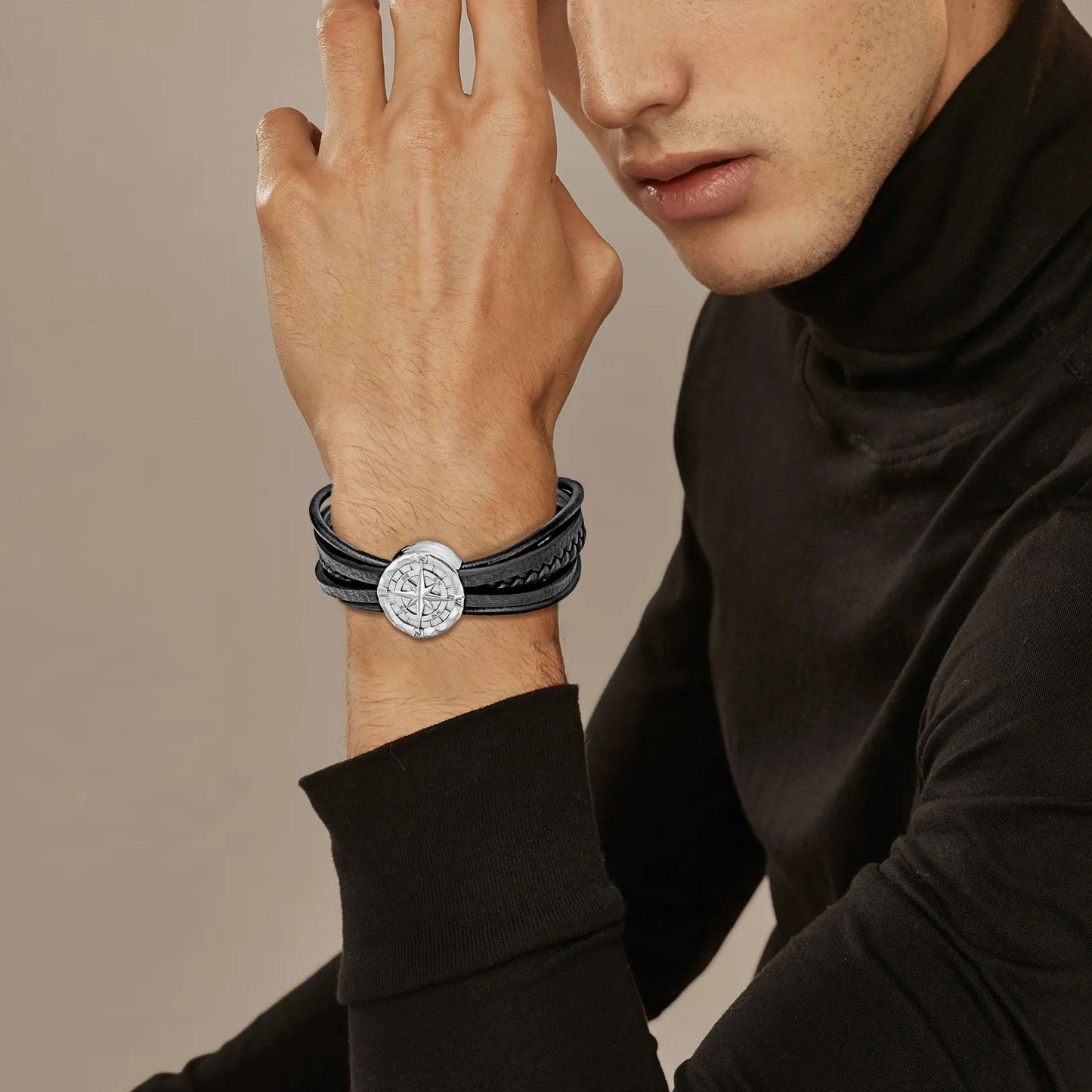 Compass leather bracelet for men B00700