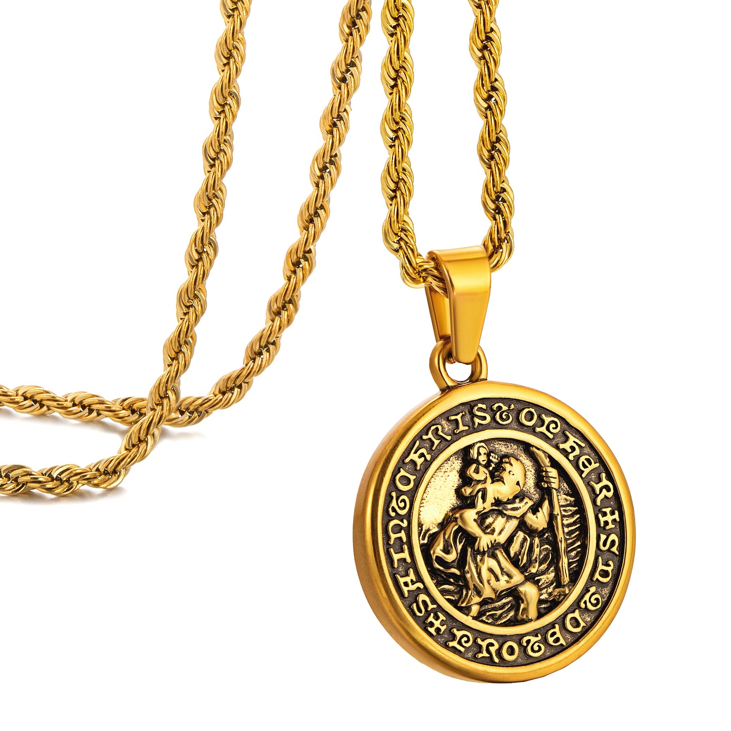 Antique Gold Pendant Necklace Twisted Rope Chain N01012