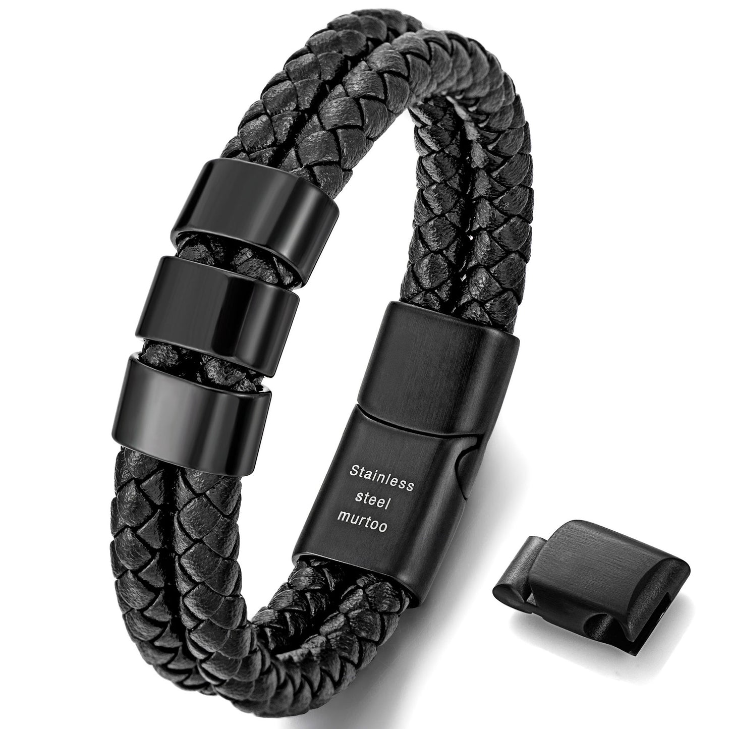 Personalized Leather Bracelet-3 Rings B00477