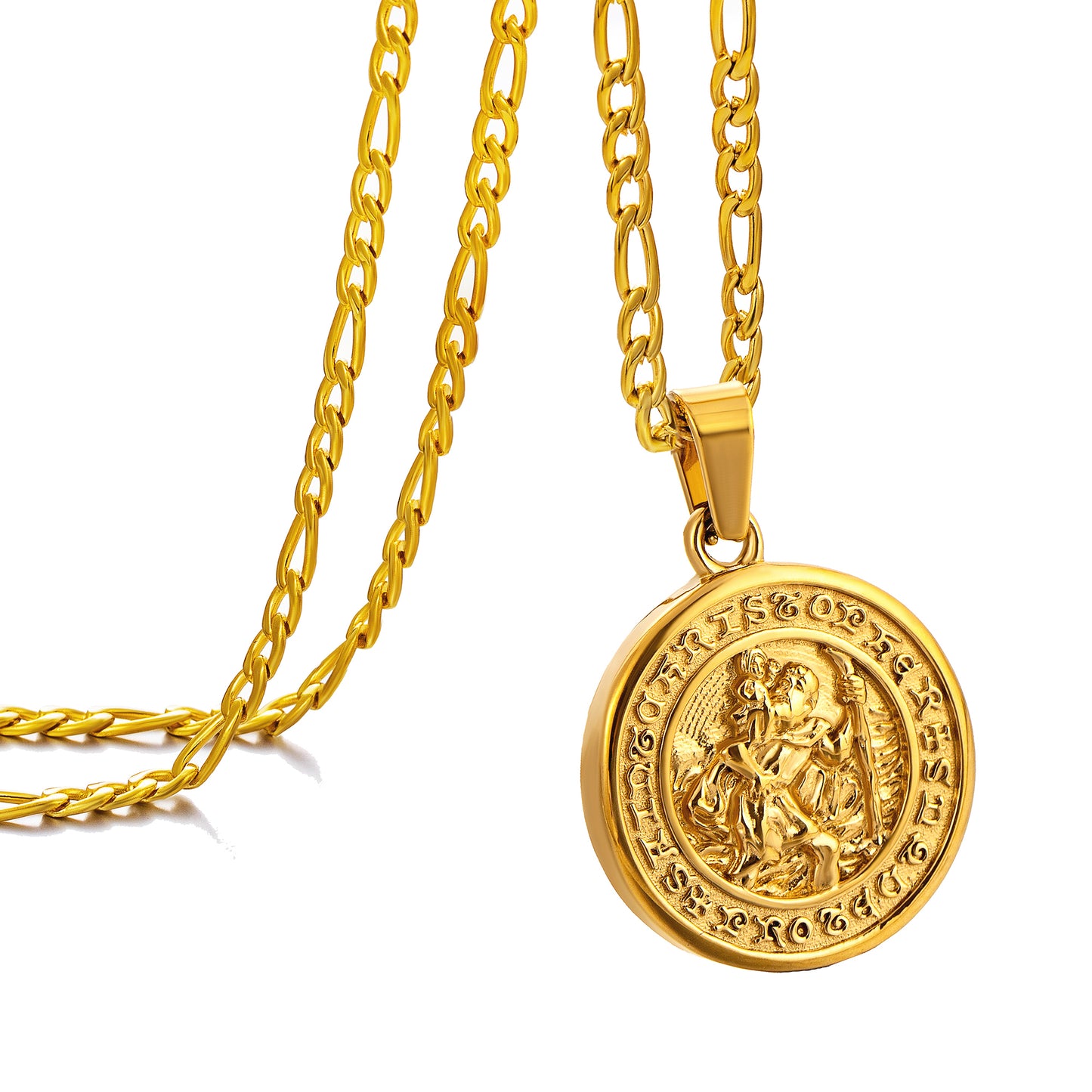 Gold Pendant Necklace Figaro Chain N00997