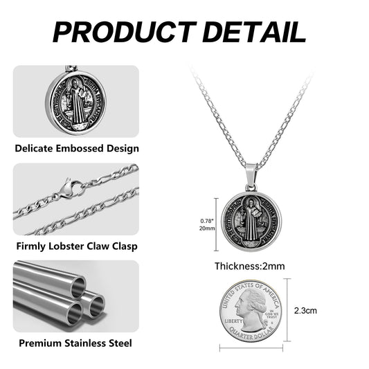 Antique Silver Pendant Necklace Figaro Chain N00912