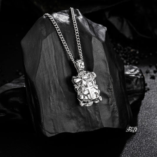 Cross Necklace for Men Women, Curb Chain Wheat Chain Options, Stainless Steel, Faith Jewelry for Everyday Wear