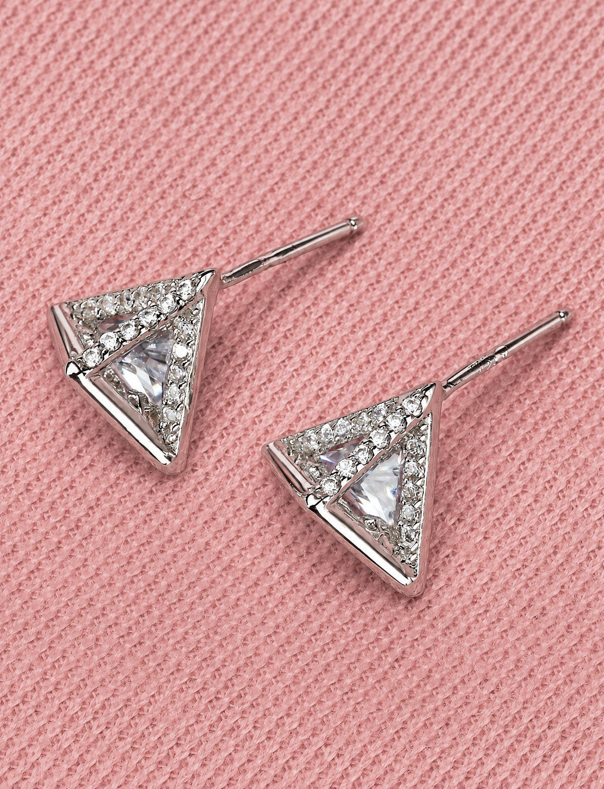 Triangle Stud Earrings for Women, Geometric Clear Stone Statement Studs, Office Wedding Party Jewelry Style