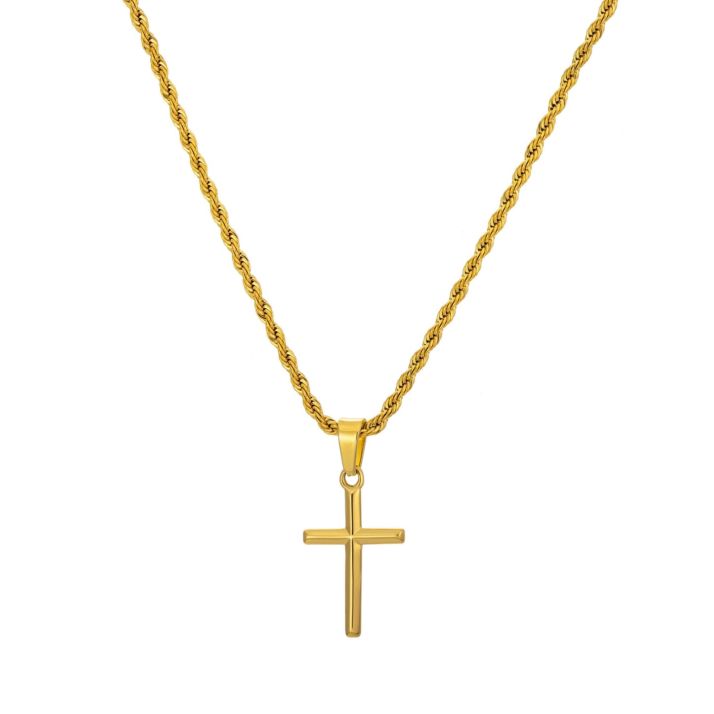 Gold Cross Necklace Twisted Rope Chain N00334