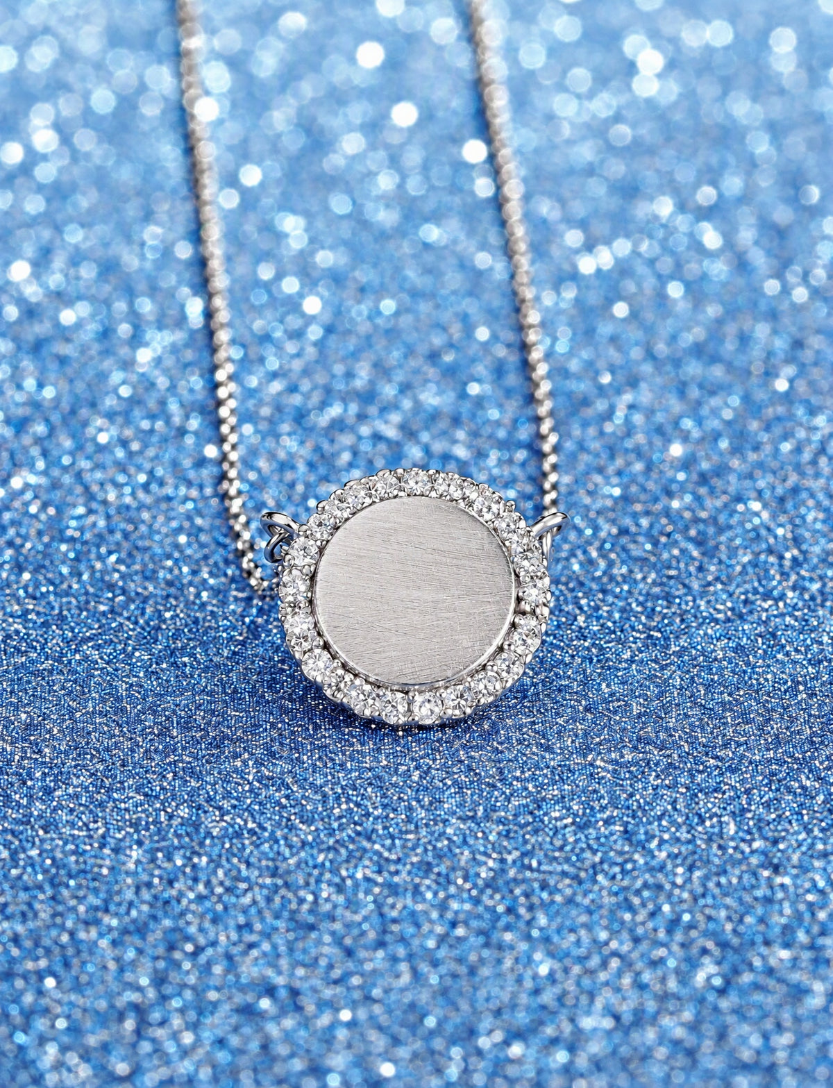 Round Pendant Necklace for Women, Textured Disc with Halo Detail, Minimalist Circle Jewelry for Everyday Styling