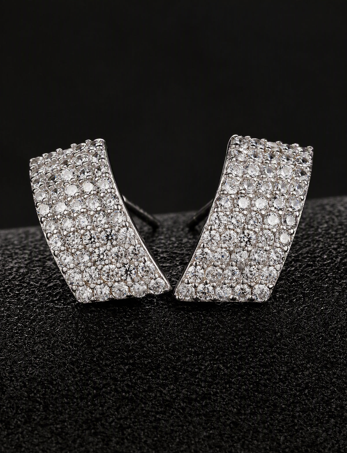 Rectangle Stud Earrings for Women, Curved Geometric Pavé Style Statement Studs, Everyday Office Party Jewelry