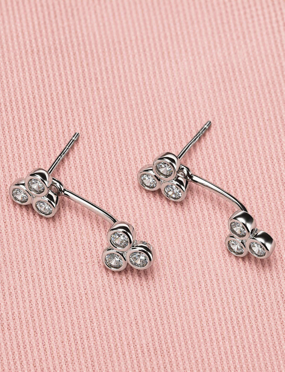 Double Cluster Ear Jacket Earrings for Women, Triple Stone Front Back Studs, Everyday Office Party Jewelry