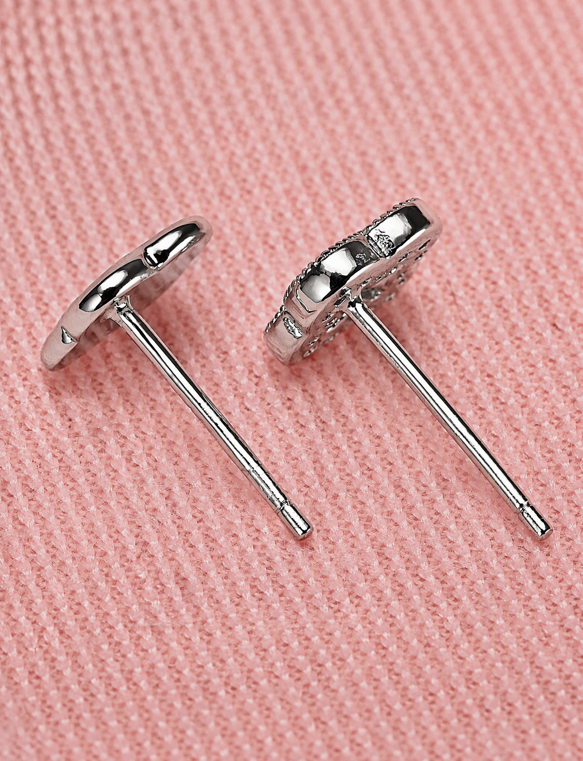 Quatrefoil Stud Earrings for Women, Four Petal Geometric Pavé Style Studs, Everyday Office Party Jewelry