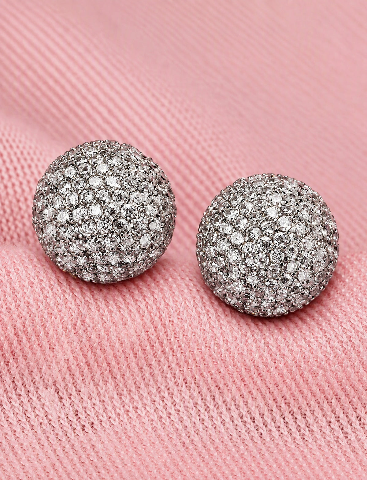 Pavé Ball Stud Earrings for Women, Round Domed Geometric Statement Studs, Everyday Office Party Jewelry