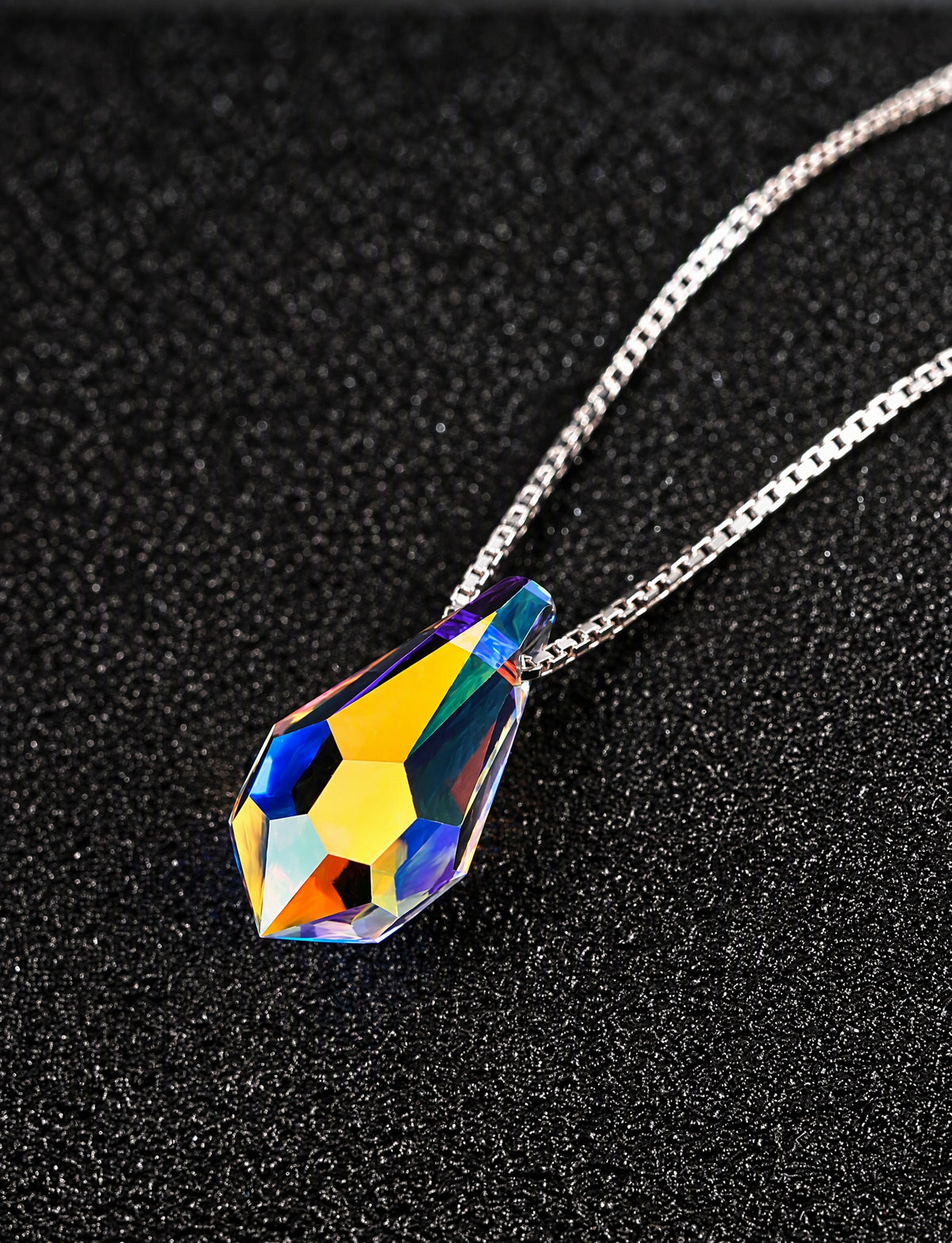 925 Sterling Silver Teardrop Pendant Necklace, Faceted Geometric Silver Chain Jewelry, Minimalist Modern Necklace for Women
