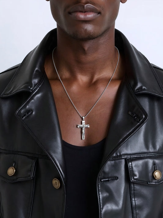 Cross Necklace for Men Women, Stainless Steel Crucifix Cross with Curb Chain Wheat Chain, Religious Faith Jewelry, Gift for Family
