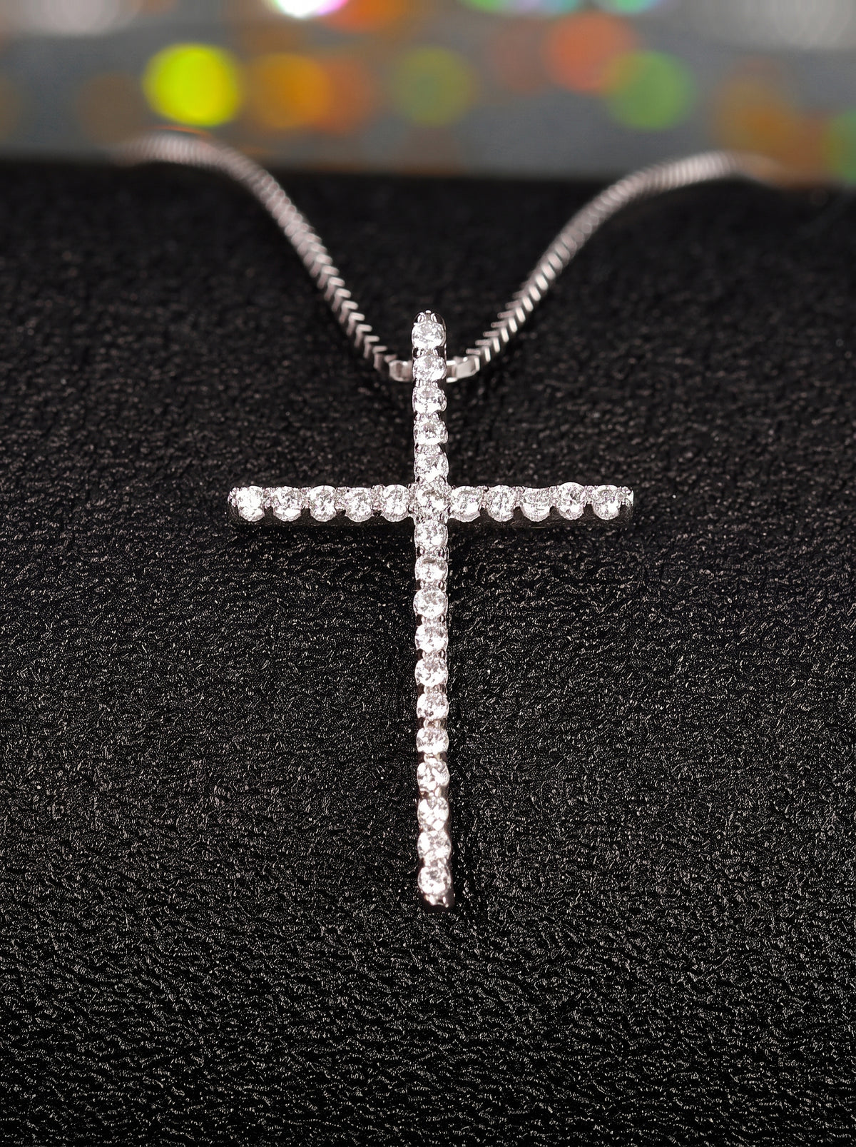 Cross Necklace for Women, Minimalist Latin Cross Pendant with Pave Stone Accents, Classic Everyday Faith Jewelry