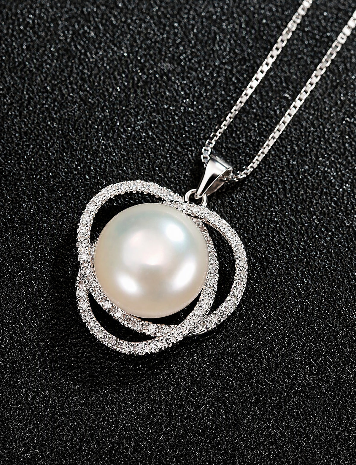 Freshwater Pearl Necklace for Women, Interlocking Circle Pendant with Pave Stone Accents, Modern Everyday Jewelry