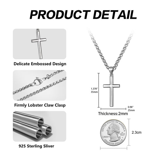 925 Sterling Silver Cross Necklace Wheat Chain N01823