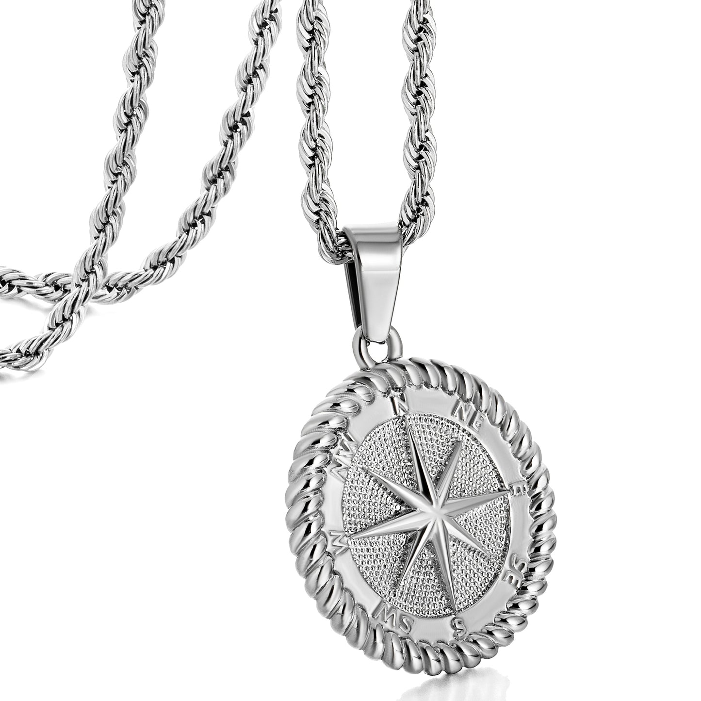 Compass Pendant Necklace Twisted Rope Chain N00372
