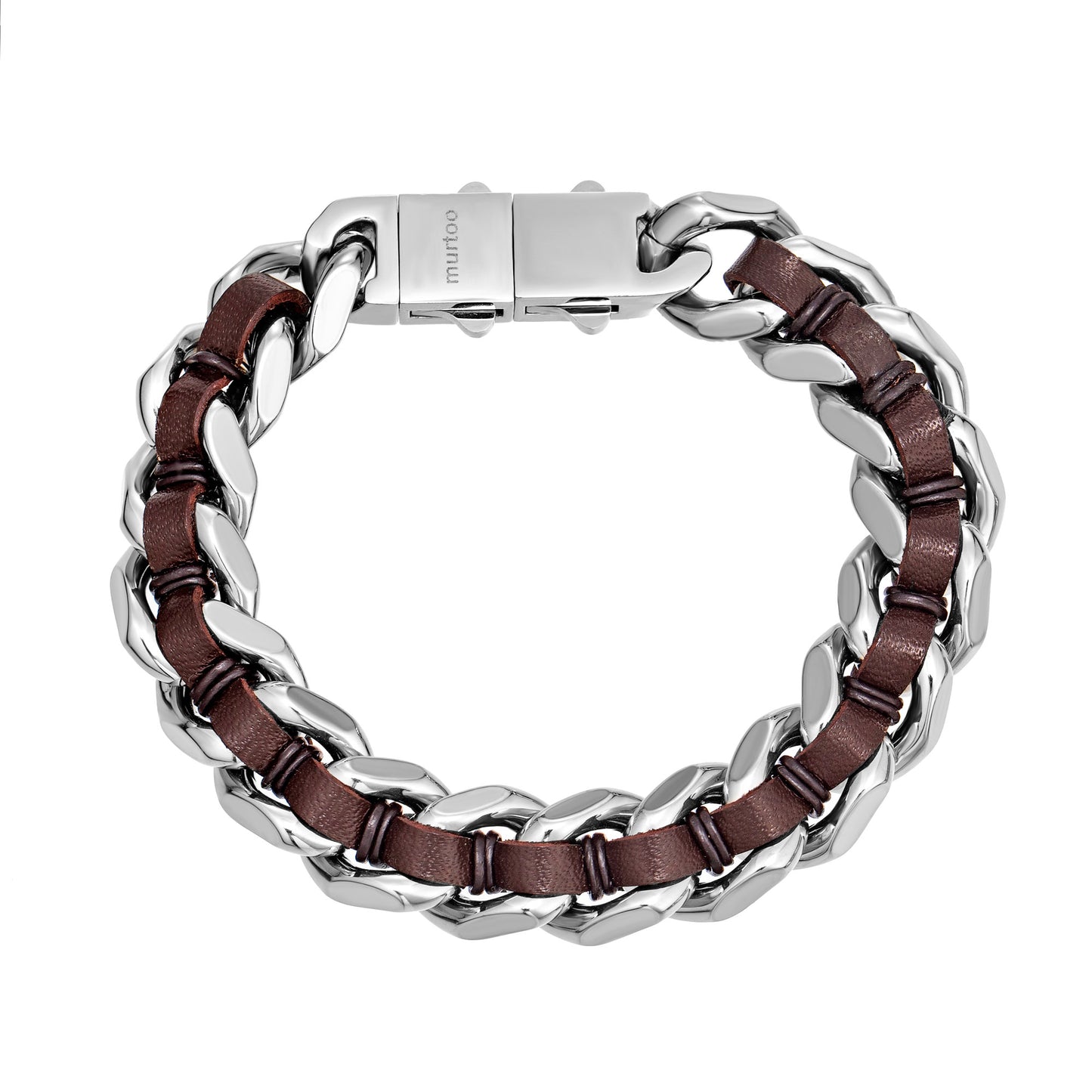 Cuban Link Bracelet For Men with Leather B00819