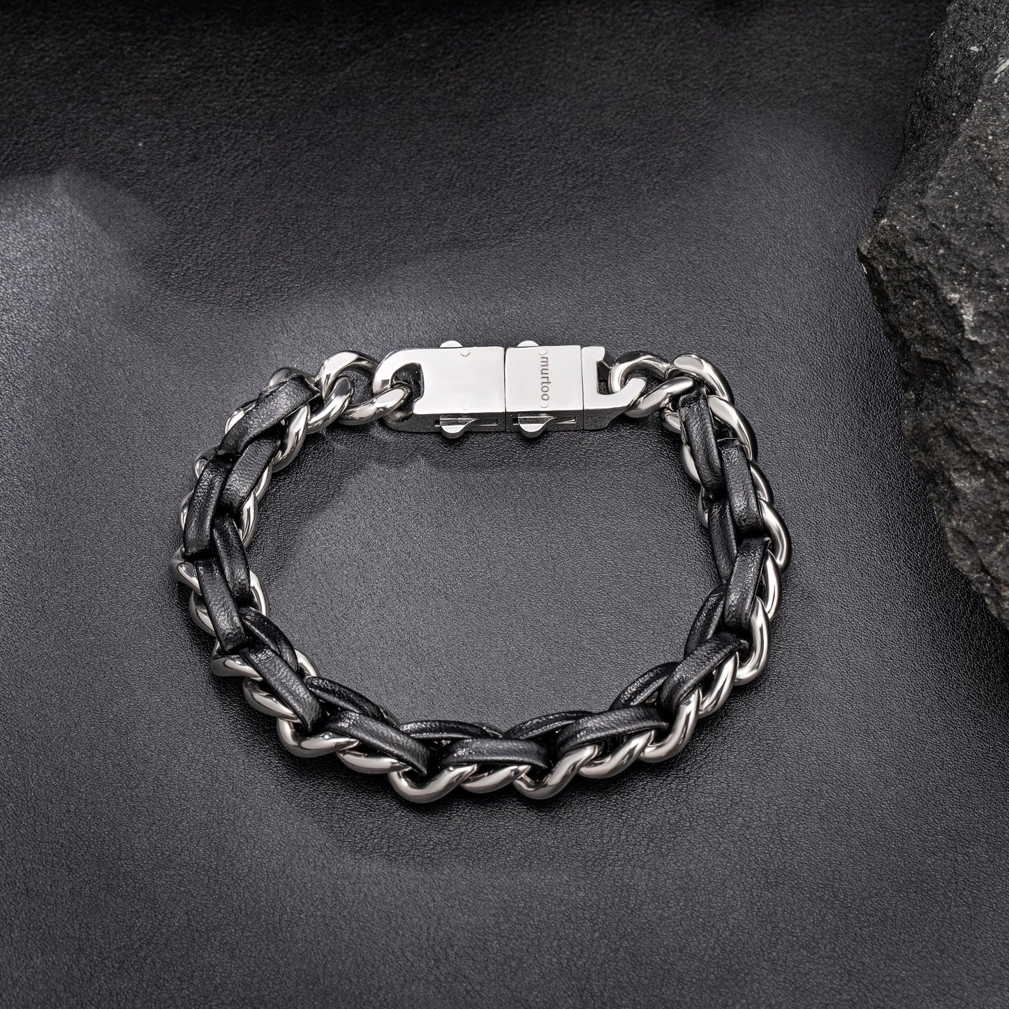 Cuban Link Bracelet For Men with Leather B00813