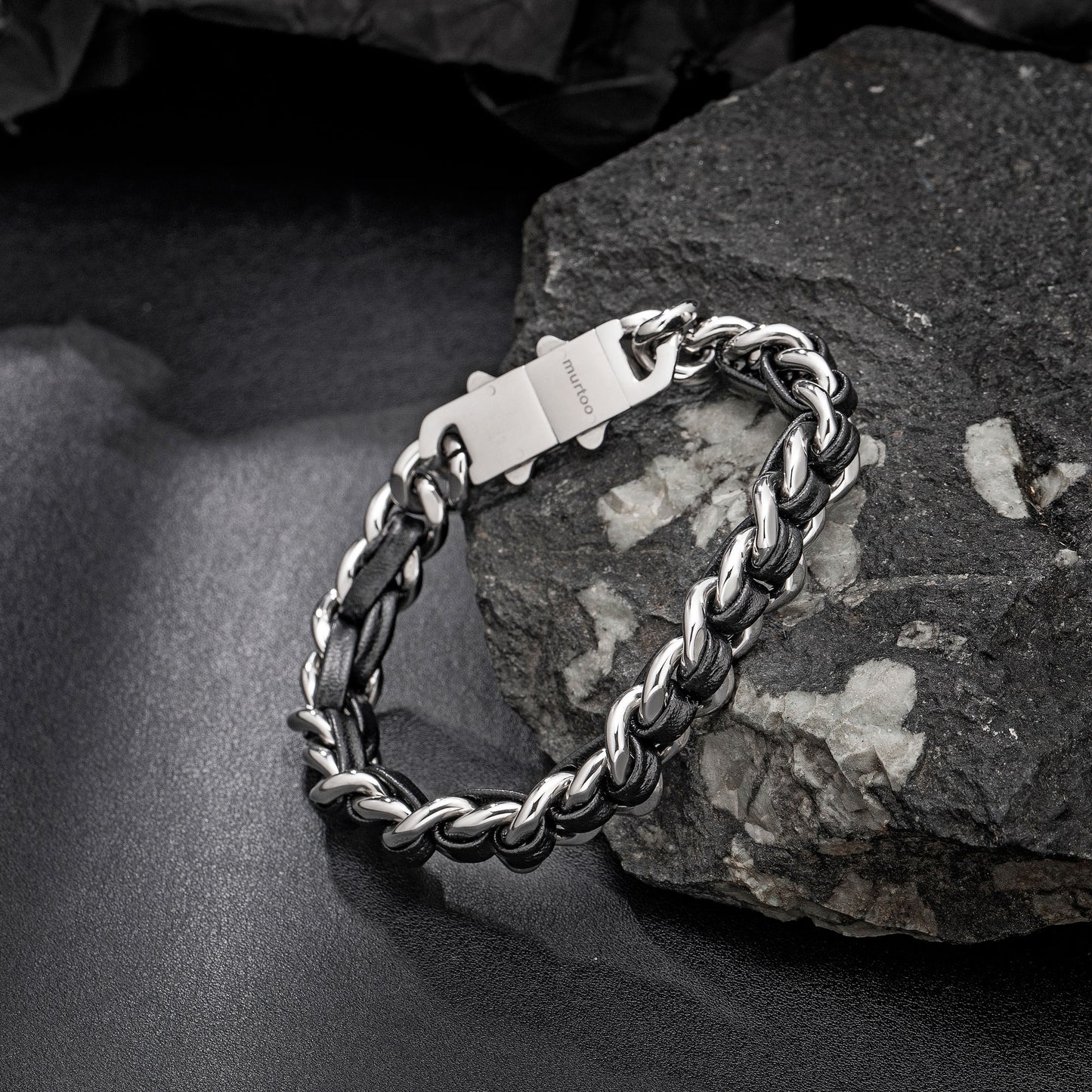 Cuban Link Bracelet For Men with Leather B00813