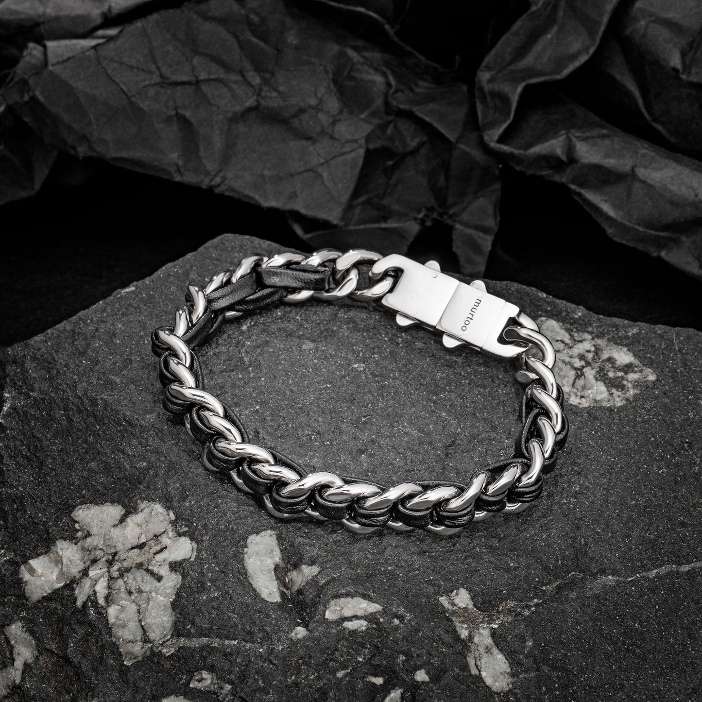 Cuban Link Bracelet For Men with Leather B00813