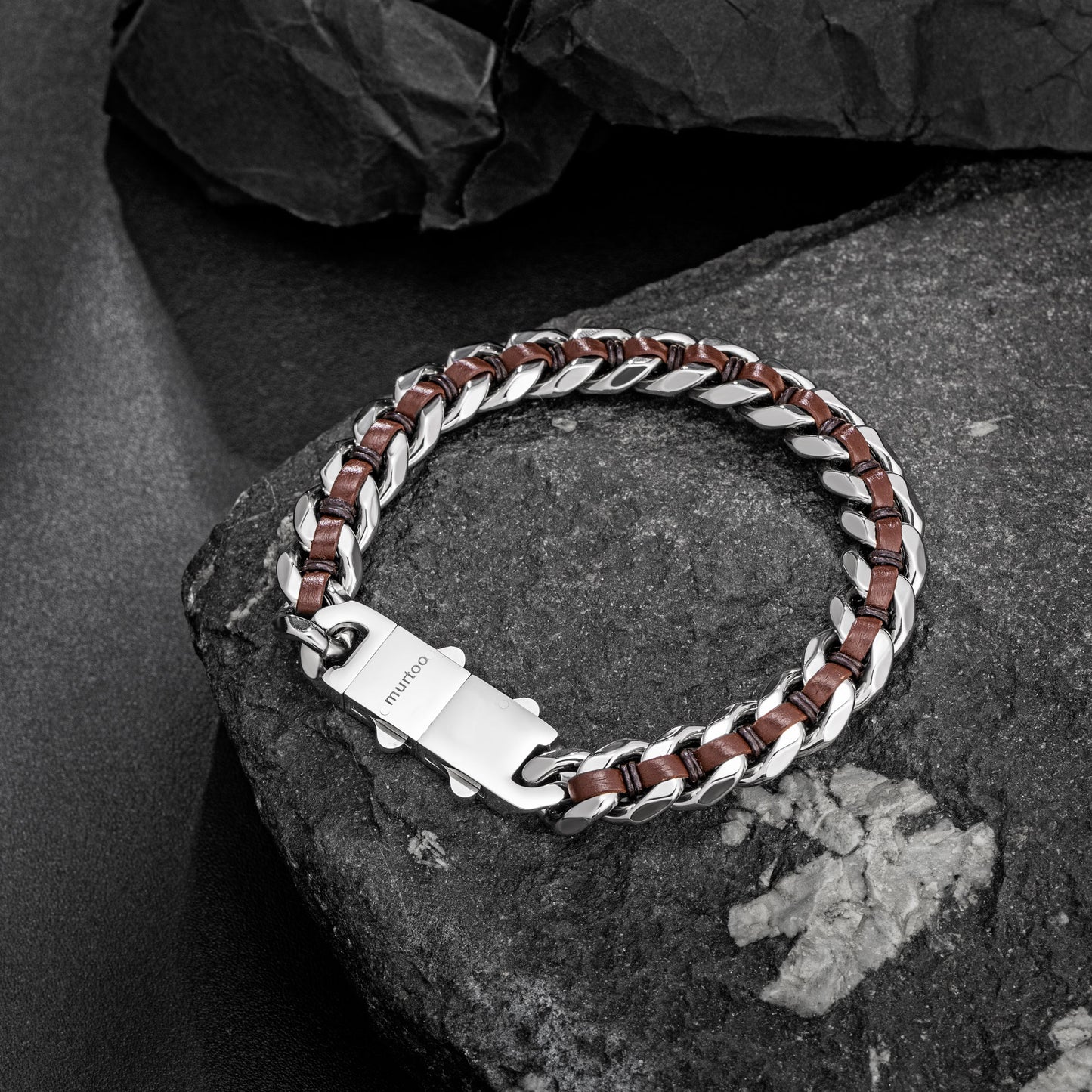 Cuban Link Bracelet For Men with Leather B00816