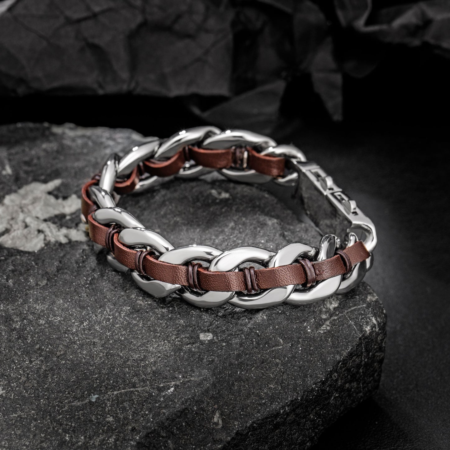 Cuban Link Bracelet For Men with Leather B00822